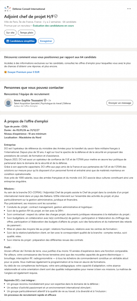 DCI recrute des officiers pour la Macédoine du Nord